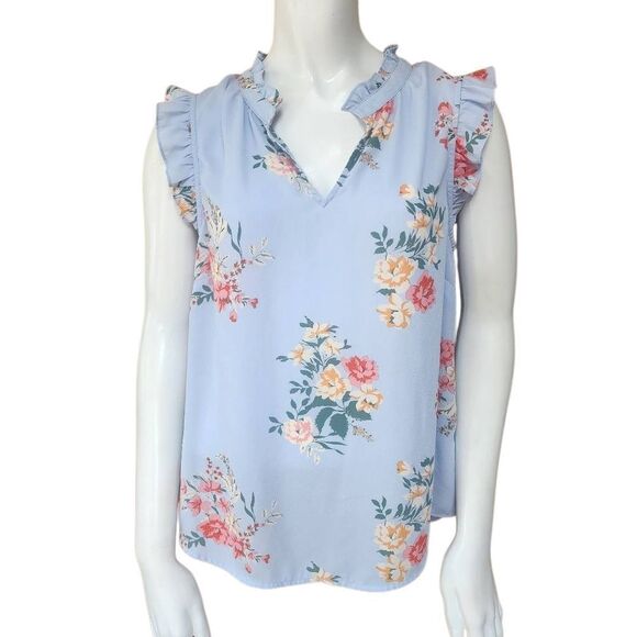 41 Hawthorne Blue Floral Sleeveless Top (S) - Picture 2 of 6